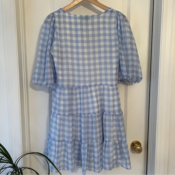 Blue & White Gingham Mini Dress - Picture 3 of 8